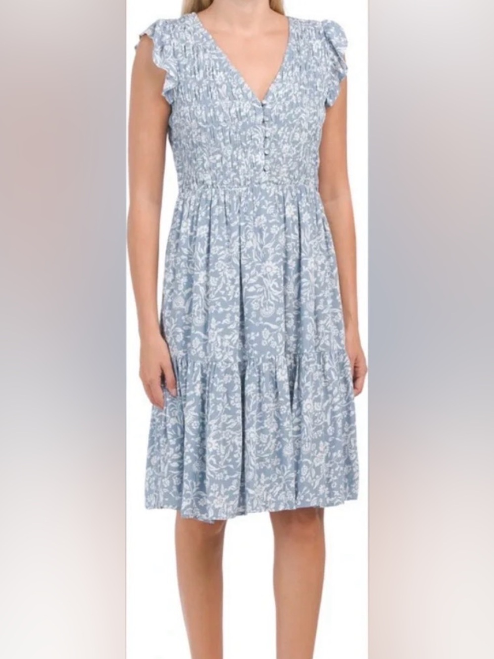 Lucky Brand Blue Floral Smocked  Dress – Size Medium